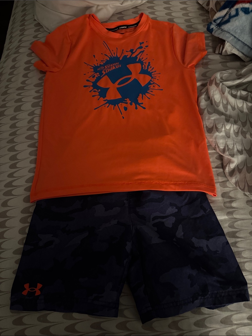 Under Armour Orange Tee with Blue Splash Logo